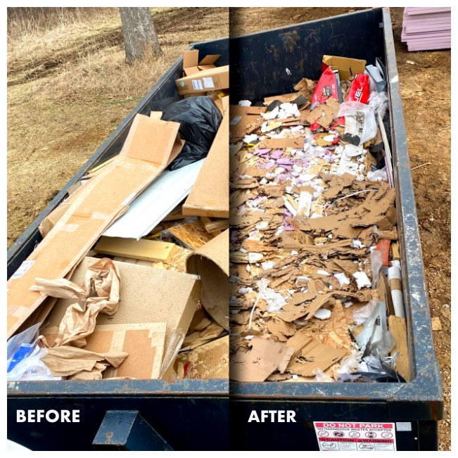 Before and After Smashing a Dumpster