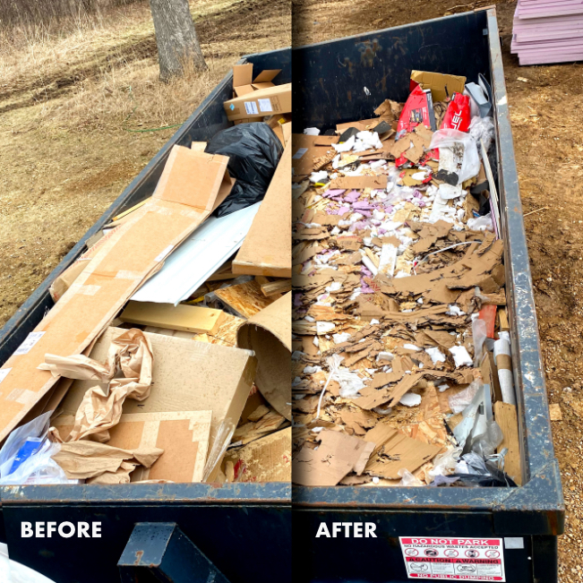 Before and After Crushing a Dumpster